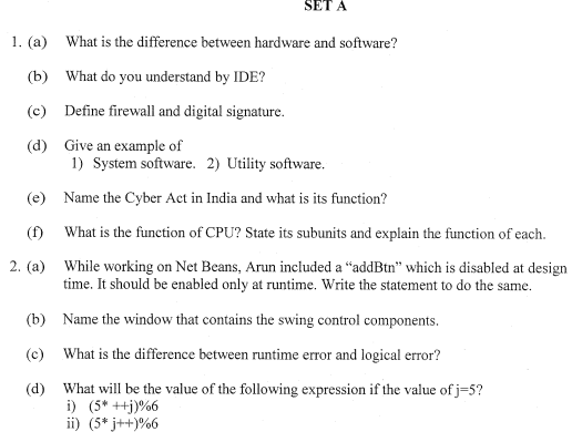 CBSE Class 11 Information Practices Question Paper Set D